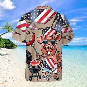 BBQ Pig Cooker Chest Pocket Short Sleeve Casual Shirt Hawaiian Shirt