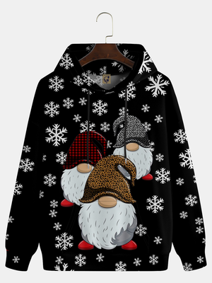 Christmas Santa Gnomes Snowflake Black - Hoodie