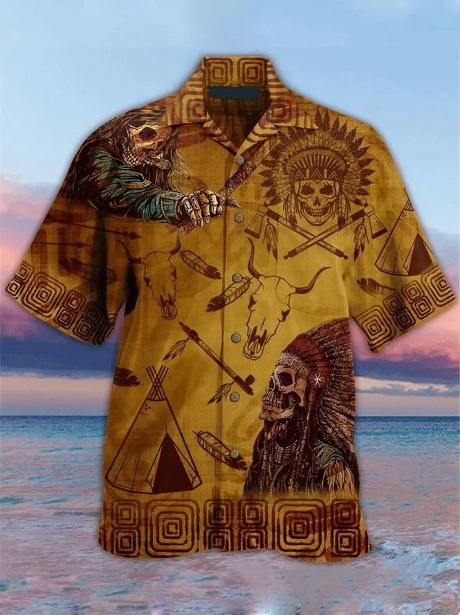 Skull Vintage Native American - Hawaiian Shirt