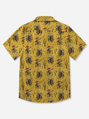 Western Cowboy Skeleton Ride Motorbike Yellow - Hawaiian Shirt