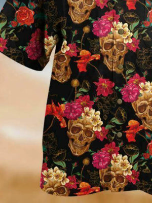 Vintage Skull Pink And Yellow Flowers - Hawaiian Shirt