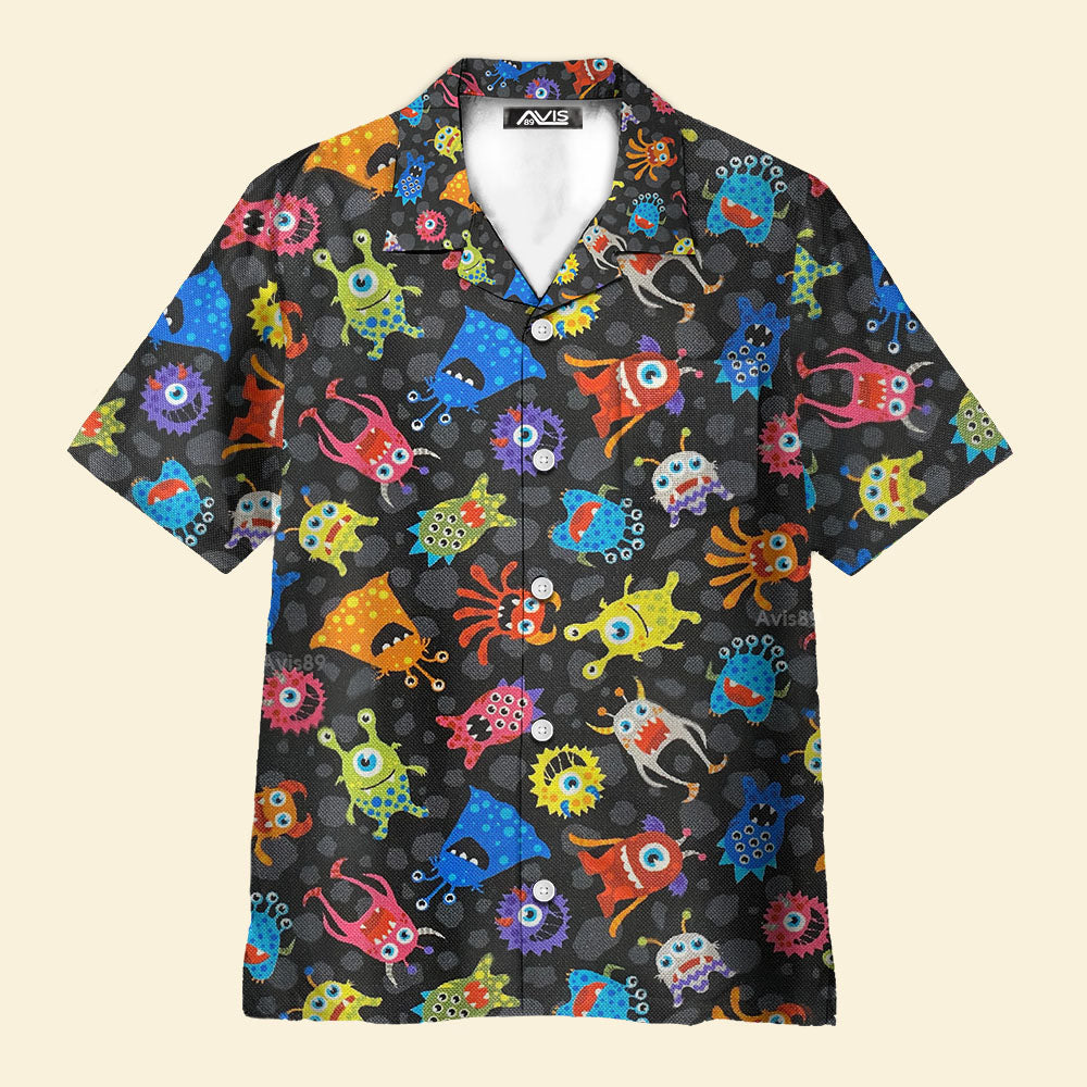 Avis89 Cartoon Monsters Black - Hawaiian Shirt