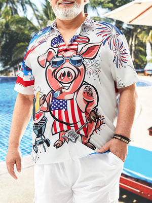 Big Size BBQ Chef Pig Cute White - Hawaiian Shirt