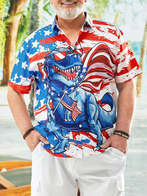 Independence Day Big Size Flag Dinosaur - Hawaiian Shirt