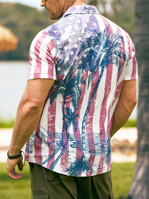 Independence Day American Flag Coconut Tree - Hawaiian Shirt