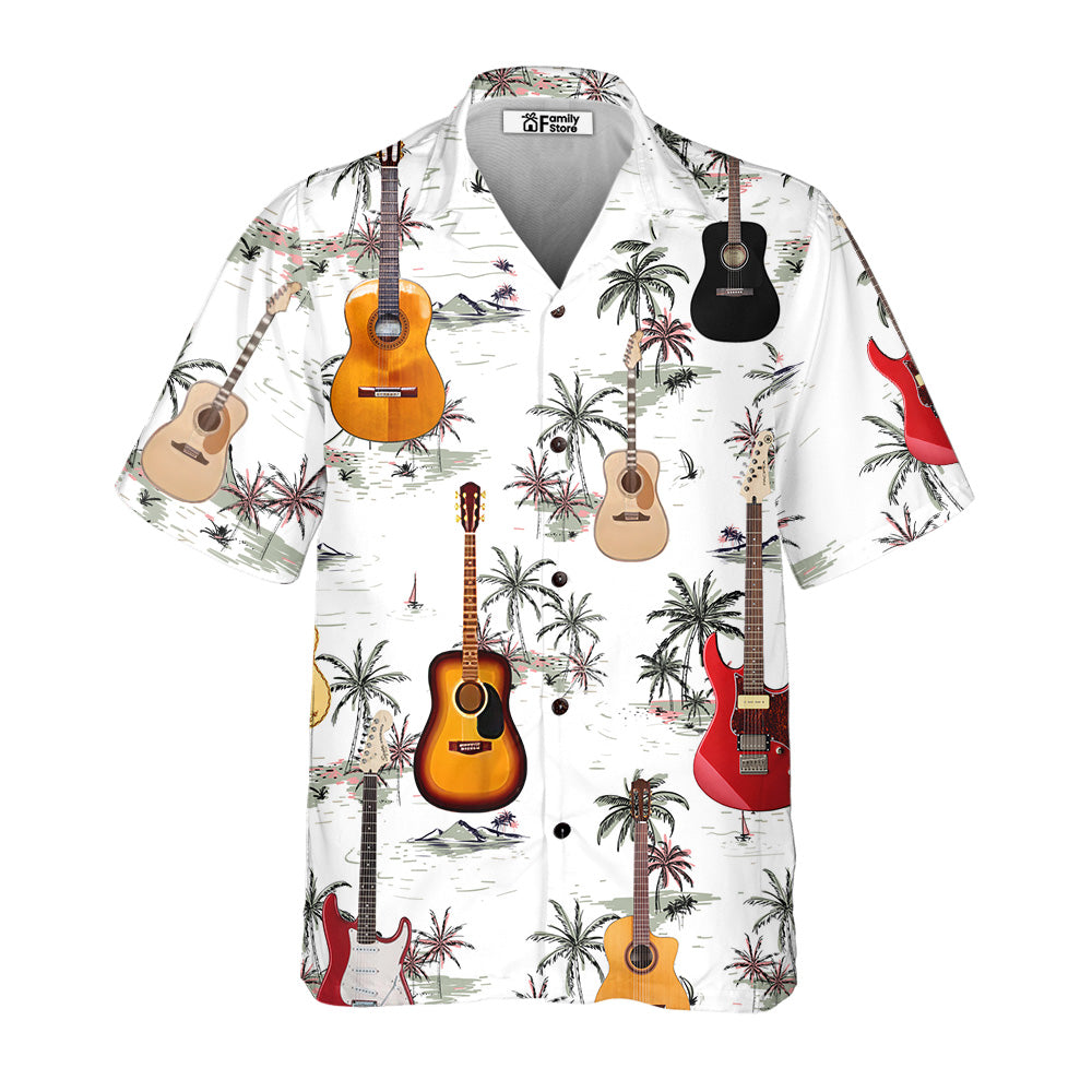 Guitar Palm Tree Tropical - Hawaiian Shirts For Men