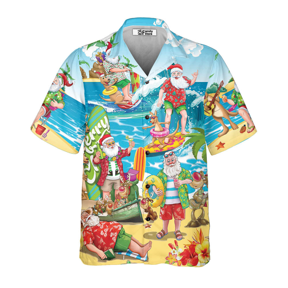 Christmas In July Santa Claus Surfing And Enjoy Summer Beach Hawaiian Shirt