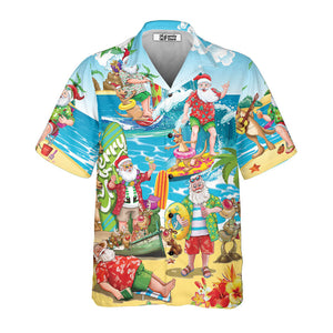 Christmas In July Santa Claus Surfing And Enjoy Summer Beach Hawaiian Shirt