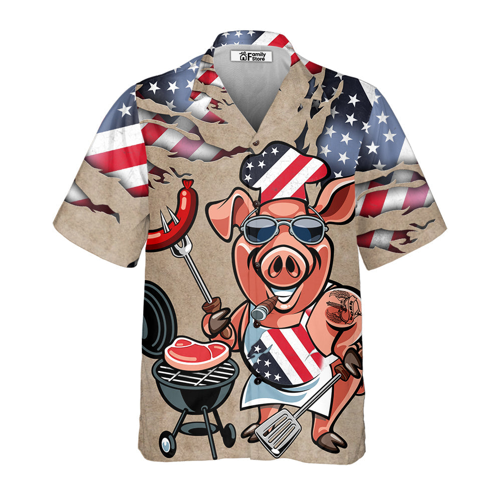 BBQ Pig Cooker Chest Pocket Short Sleeve Casual Shirt Hawaiian Shirt