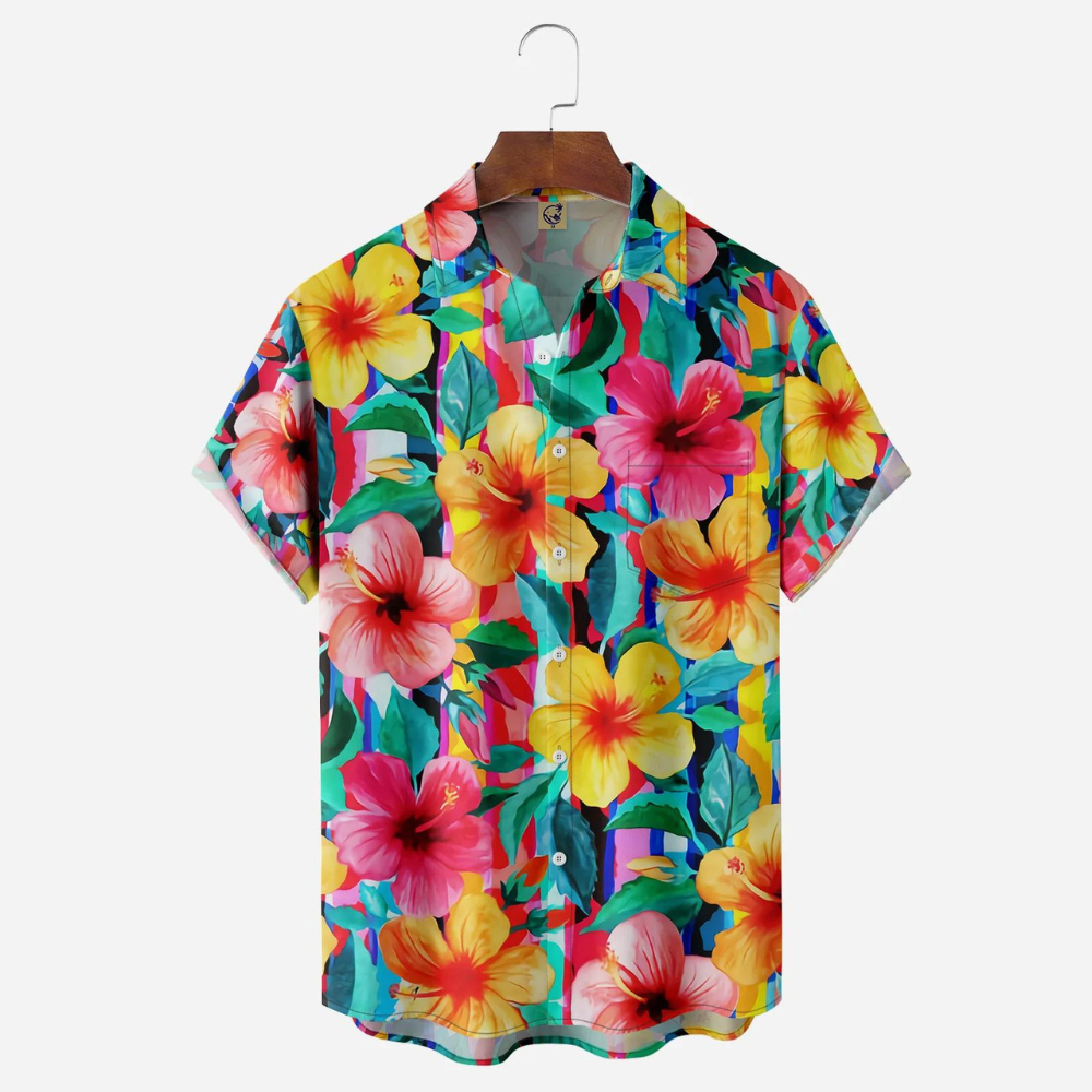 Colorful Tropical Hibicus Flower Pattern - Hawaiian Shirt