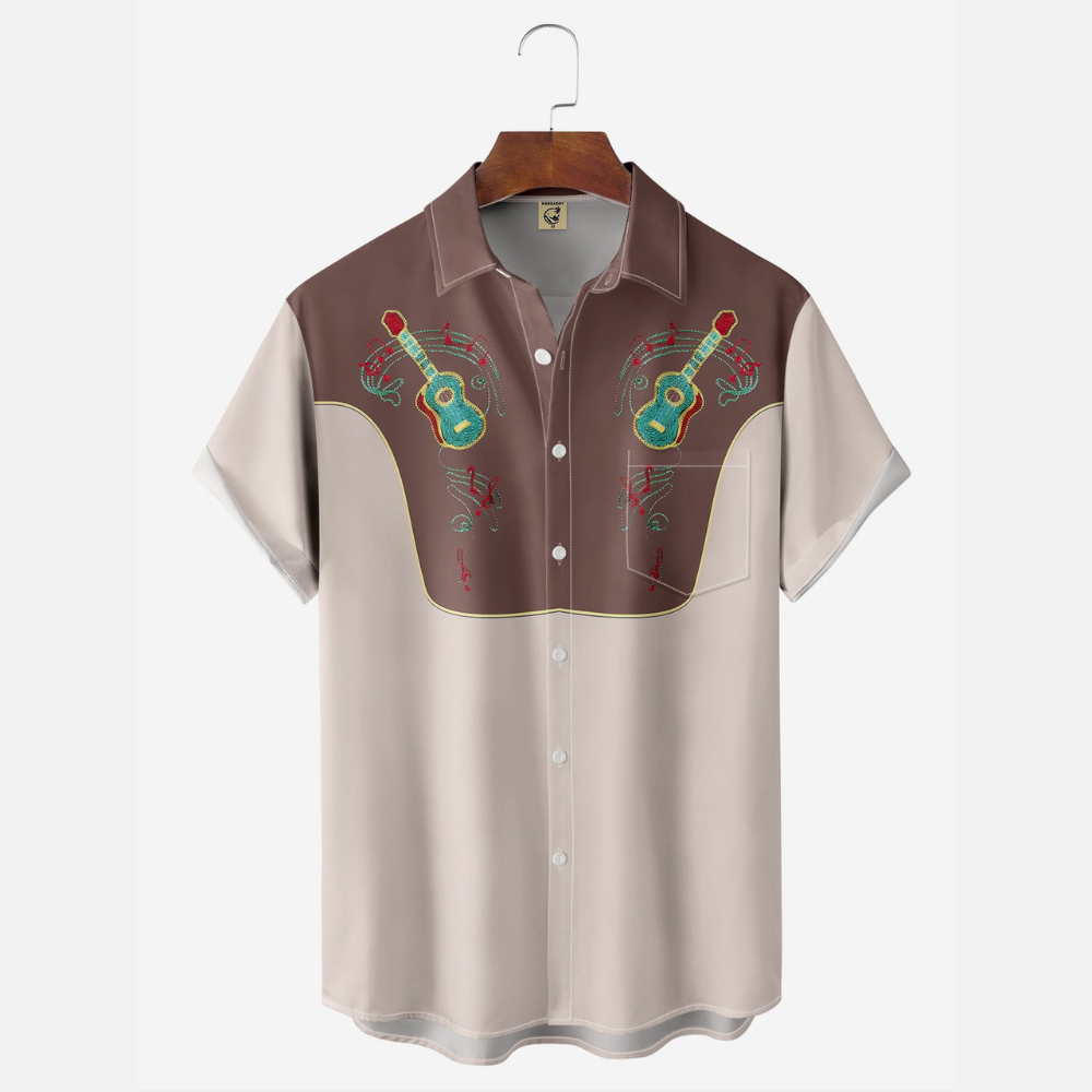 Guitar Notes Brown Vintage - Hawaiian Shirt