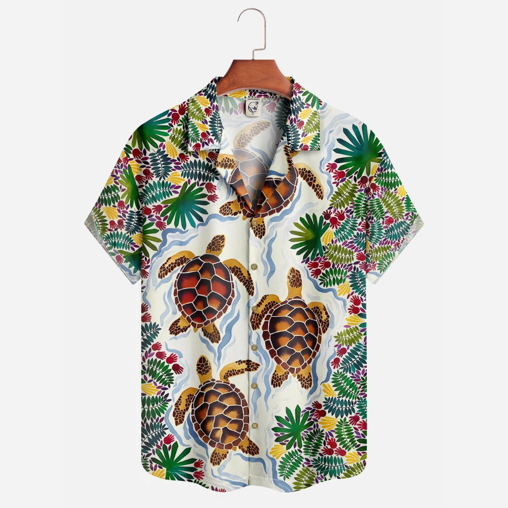 Turtles In The Tropical Flow - Hawaiian Shirt