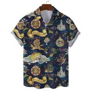 Dark Blue Pirates In The Ocean And The Mysterious Treasures - Hawaiian Shirt