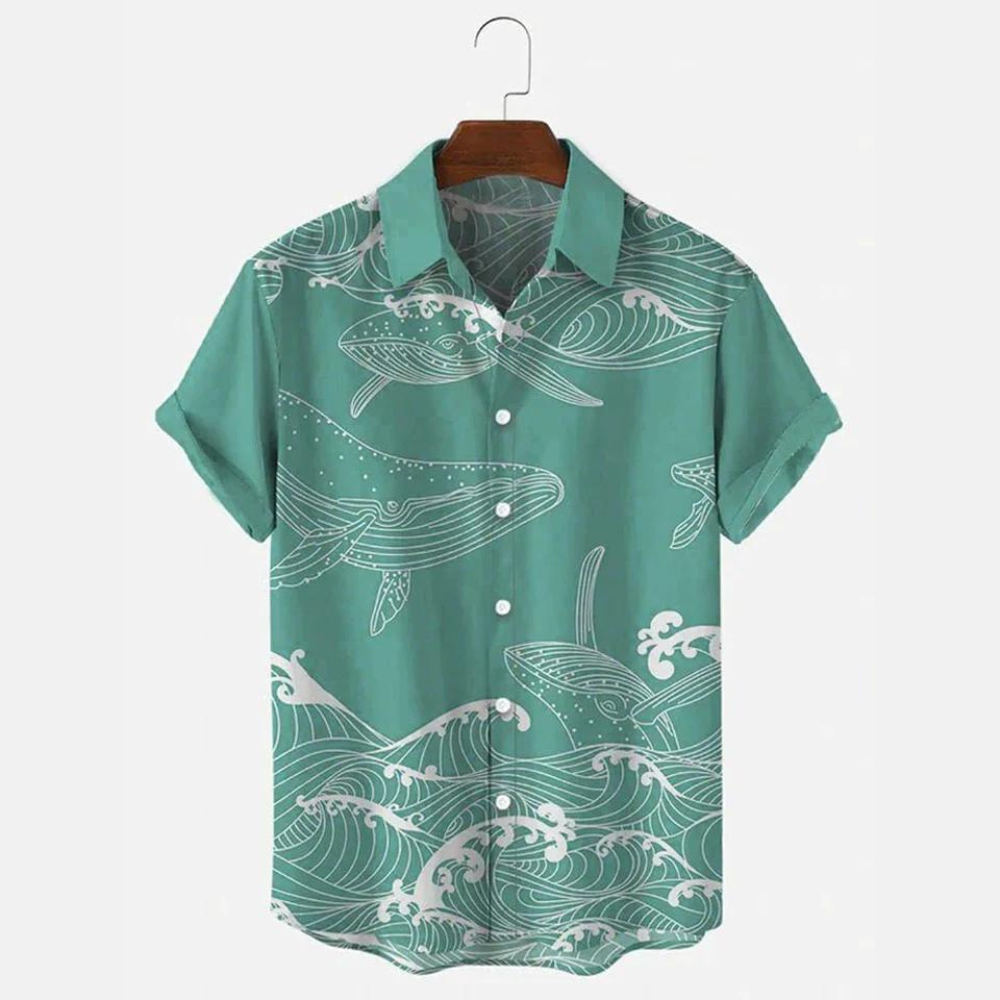 Blue Waves And Whales  - Hawaiian Shirt