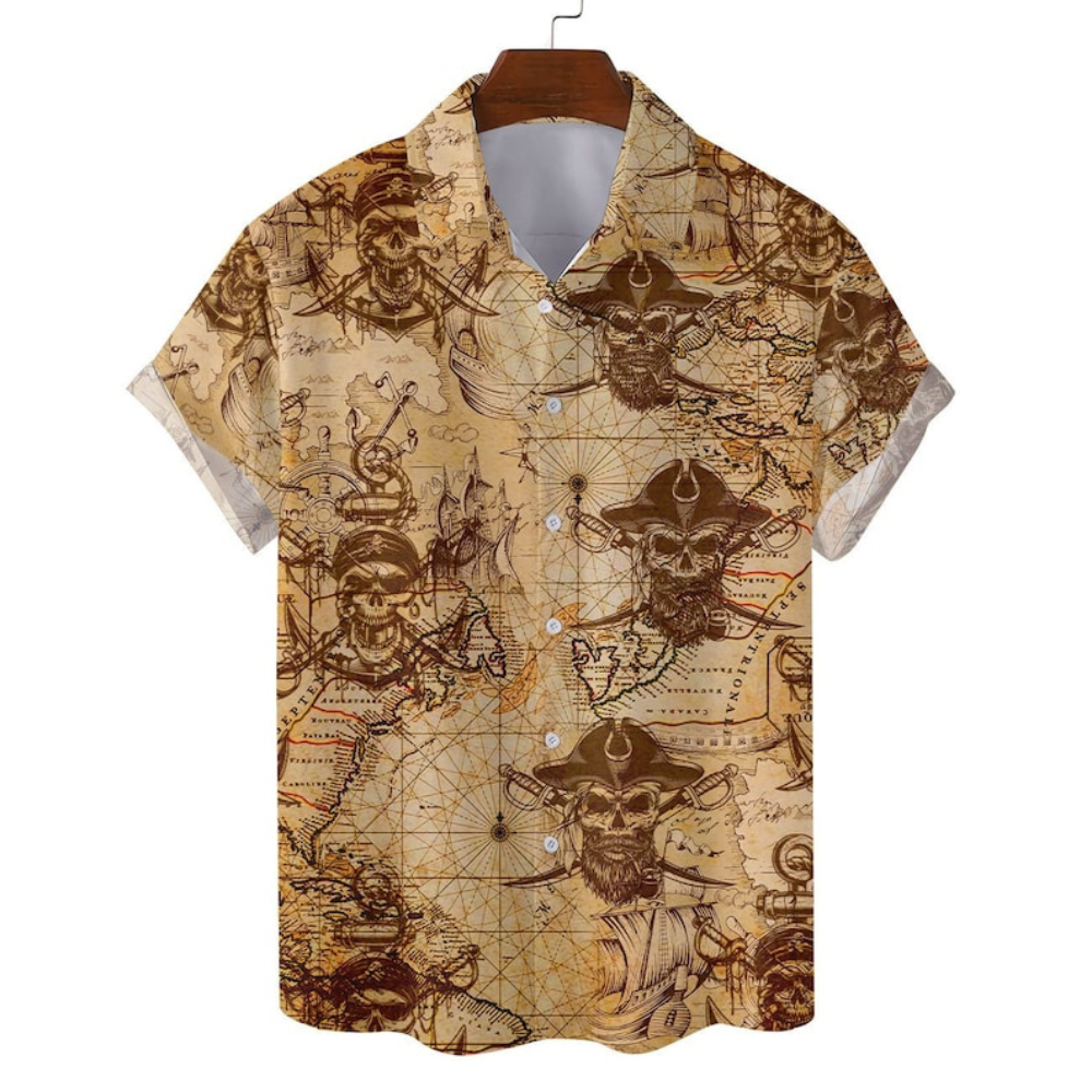 Yellow Vintage Skull Pirate Treasure Map - Hawaiian Shirt