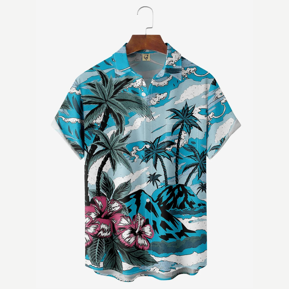 Coconut Tree And Pink Hibicus Pattern - Hawaiian Shirt