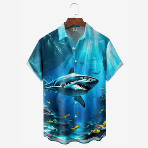 Huge Shark In the Deep Ocean - Hawaiian Shirt