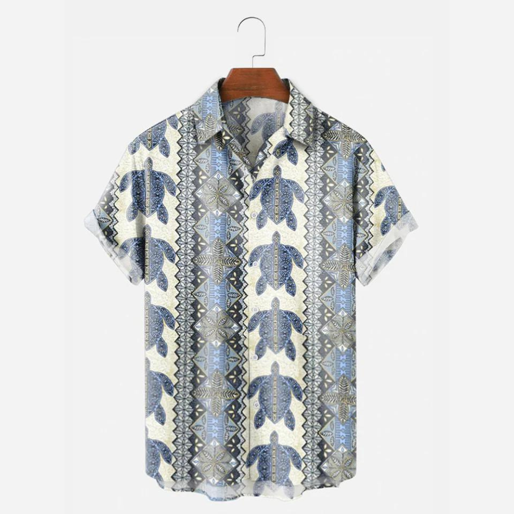 Blue Sea Turtles Checkered Pattern - Hawaiian Shirt