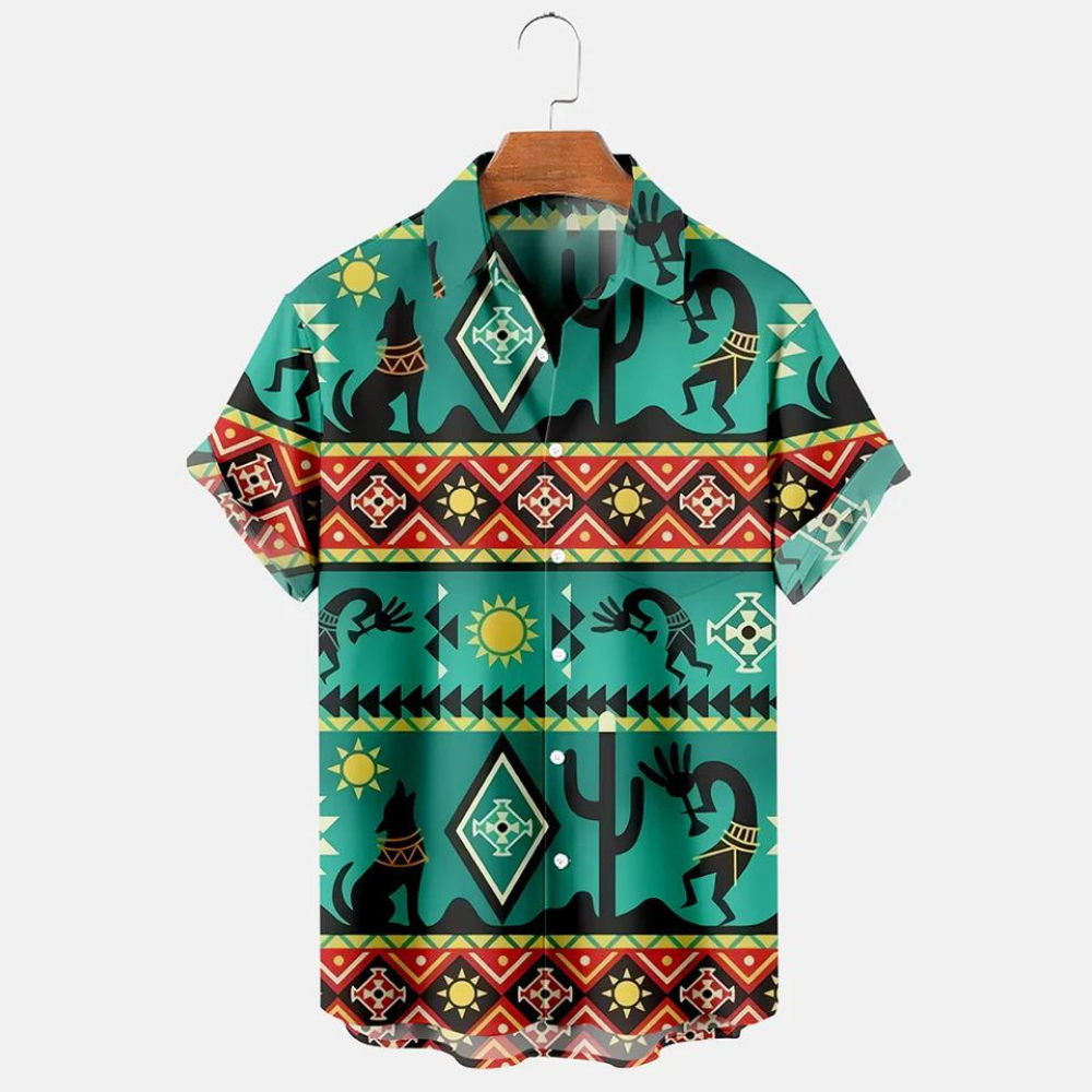 Green Western Native American Pattern - Hawaiian Shirt