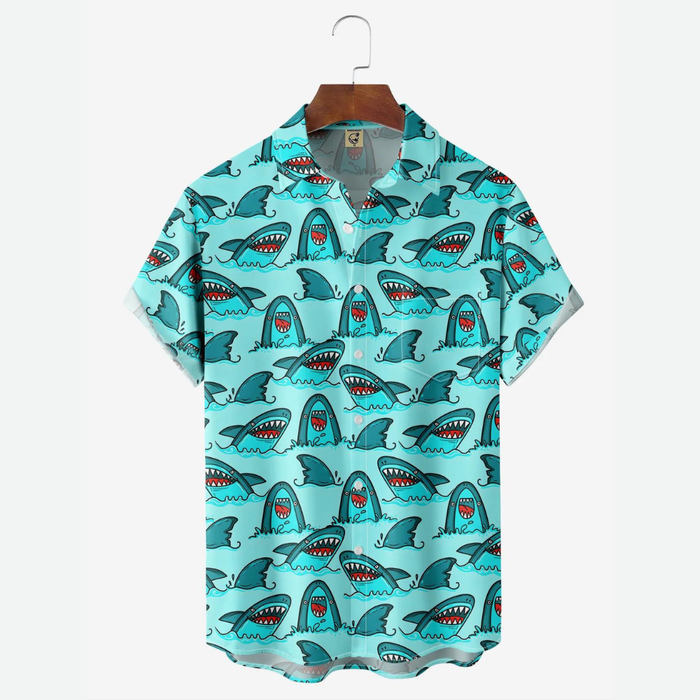 Blue Funny Shark In The Beach - Hawaiian Shirt