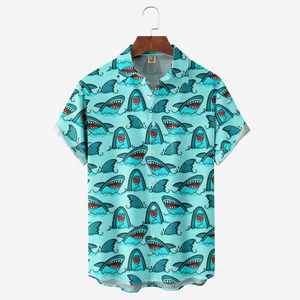 Blue Funny Shark In The Beach - Hawaiian Shirt