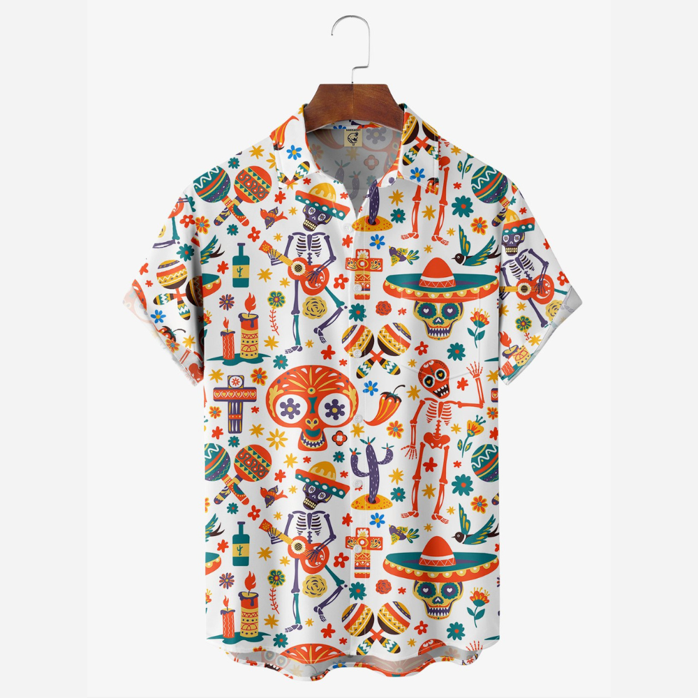 Mexican Culture Skulls And Sombreros Pattern - Hawaiian Shirt