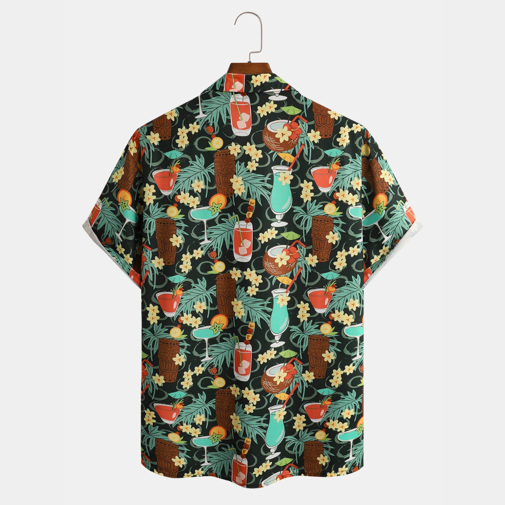 Cocktail Tiki Tiki Tropical Coconut And Flower Pattern - Hawaiian Shirt