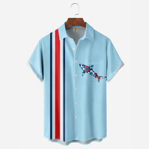 Blue Fish With Red Hibicus Flower Pattern - Hawaiian Shirt