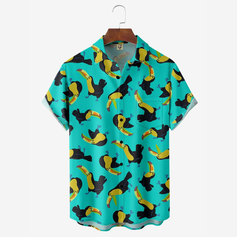 Toucan Pattern Turquoise Green - Hawaiian Shirt