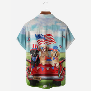 Happy Dogs In The Car I Love USA - Hawaiian Shirt