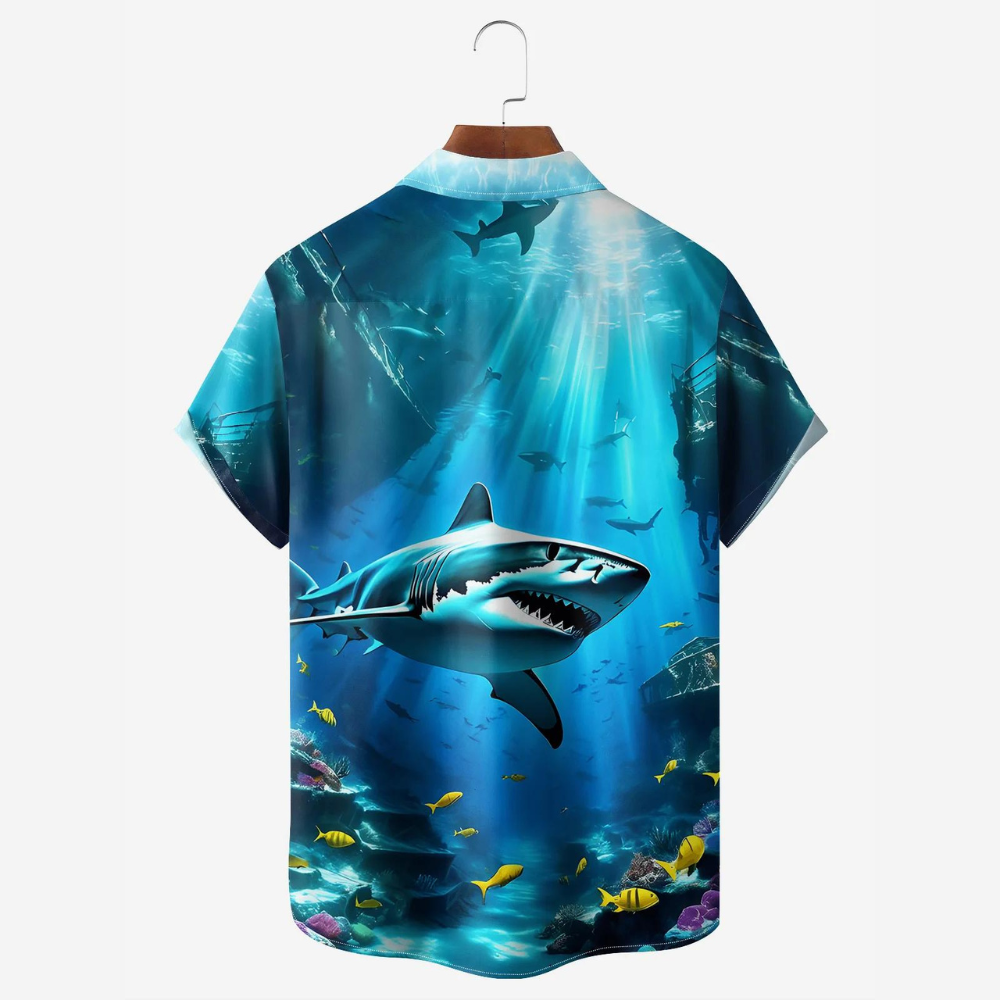 Huge Shark In the Deep Ocean - Hawaiian Shirt