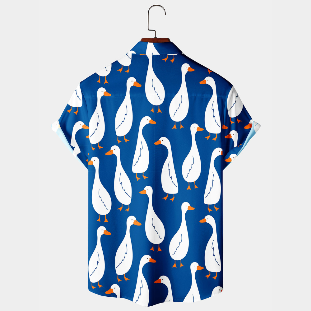 White Goose Blue Pattern - Hawaiian Shirt