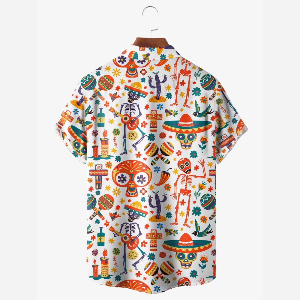 Mexican Culture Skulls And Sombreros Pattern - Hawaiian Shirt