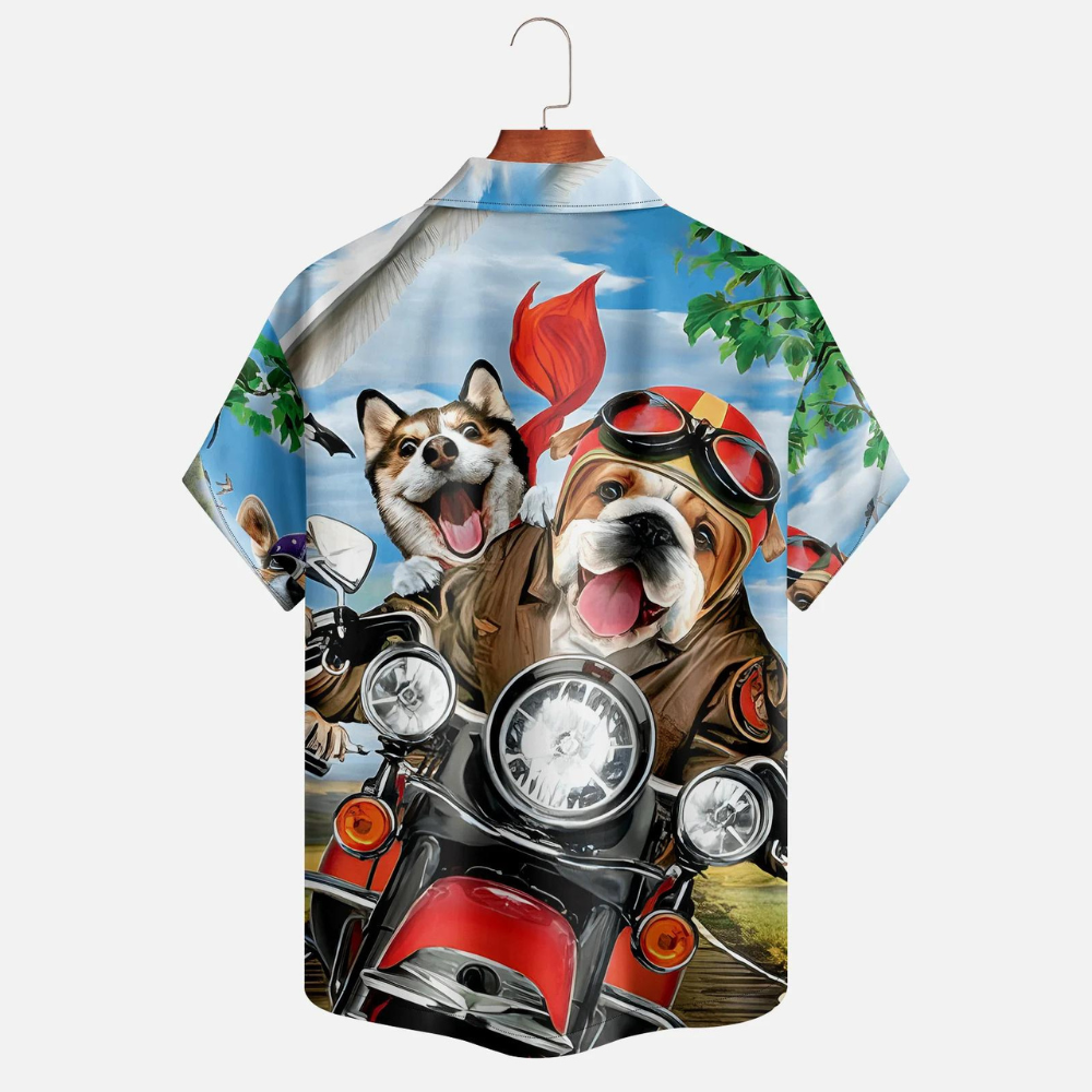 Funny Dogs Drive Motorbike - Hawaiian Shirt