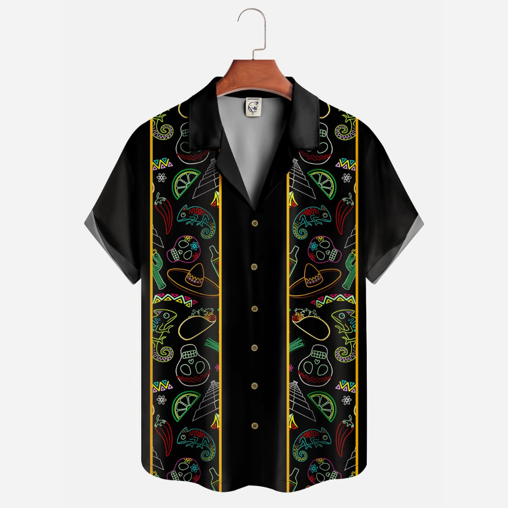 Cinco de Mayo Skull, Sombrero, Chameleon Pattern - Hawaiian Shirt