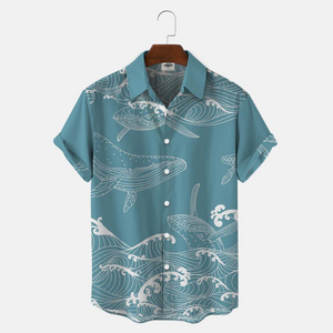 Blue Waves And Whales  - Hawaiian Shirt