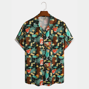 Cocktail Tiki Tiki Tropical Coconut And Flower Pattern - Hawaiian Shirt