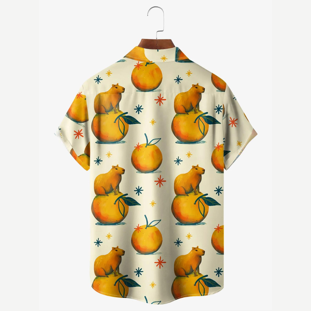 Funny Capybara On The Orange - Hawaiian Shirt