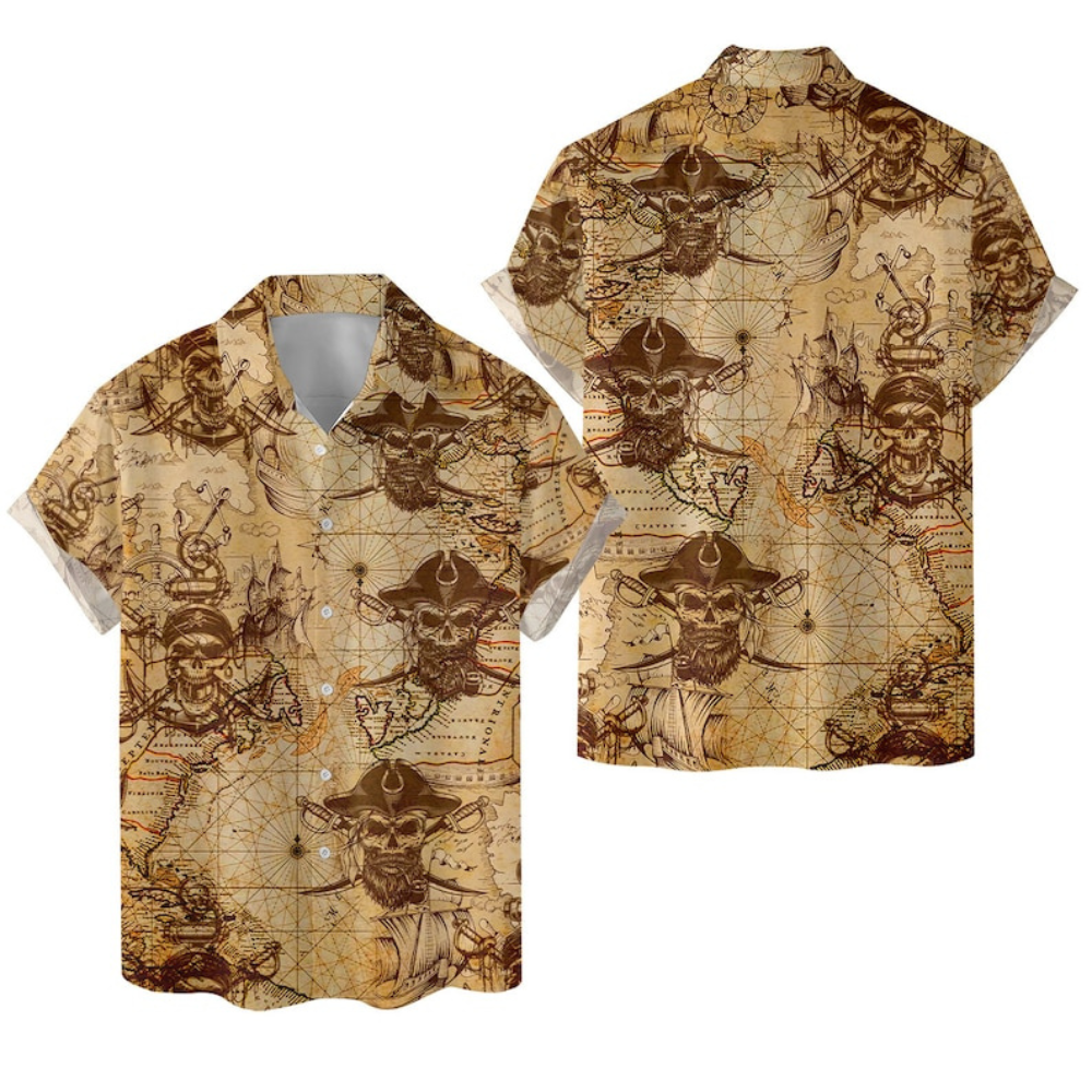 Yellow Vintage Skull Pirate Treasure Map - Hawaiian Shirt