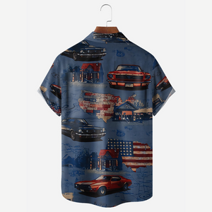 Vintage American Flag Cars At Midnight - Hawaiian Shirt