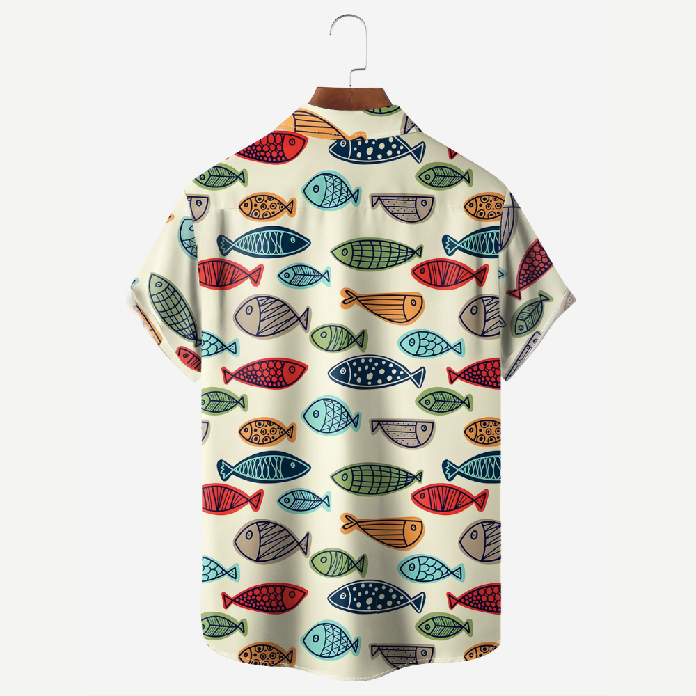 Colorful Ocean Fish Pattern Cream Apricot Color - Hawaiian Shirt