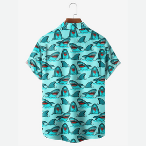 Blue Funny Shark In The Beach - Hawaiian Shirt