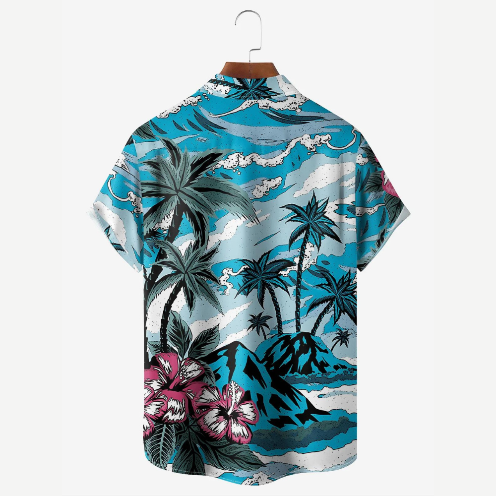 Coconut Tree And Pink Hibicus Pattern - Hawaiian Shirt