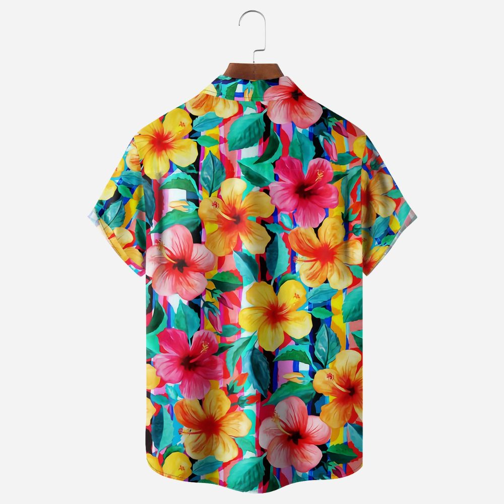 Colorful Tropical Hibicus Flower Pattern - Hawaiian Shirt