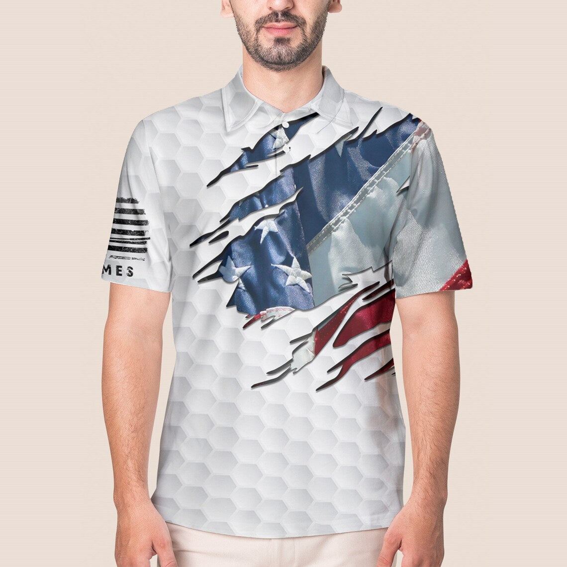 Custom Name American Flag Playing Golf - Gift For Golf Lovers - Personalized Men Polo