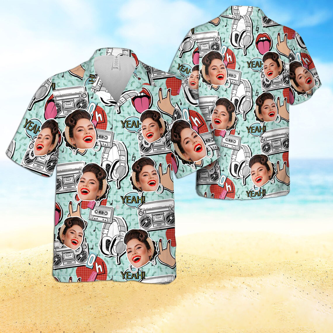 Custom Photo Funny Faces 80s Vintage Disco 1 - Personalized Hawaiian Shirt