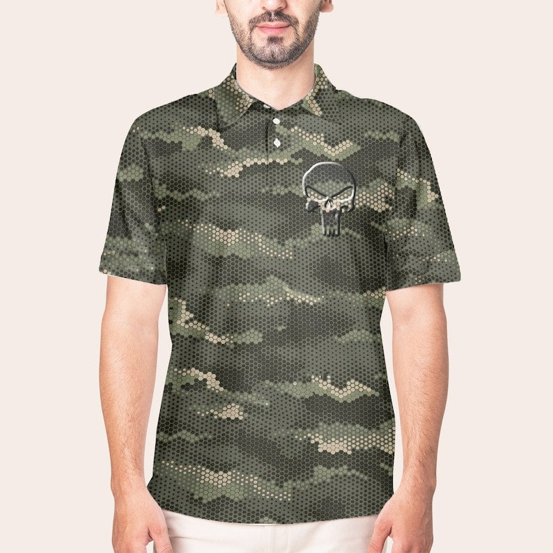 Skull Military Camo - Gift For Golf Lovers - Men Polo