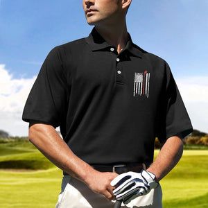 American Flag Red Only Golf Black - Gift For Golf Lovers - Men Polo