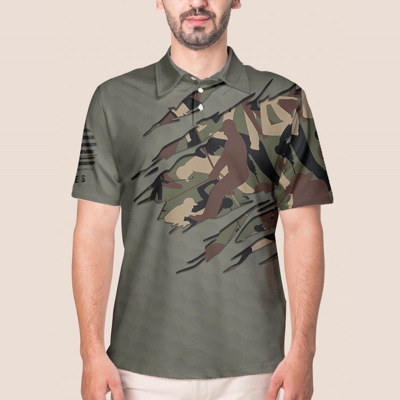 Custom Name Army Playing Golf Army - Gift For Golf Lovers - Personalized Men Polo