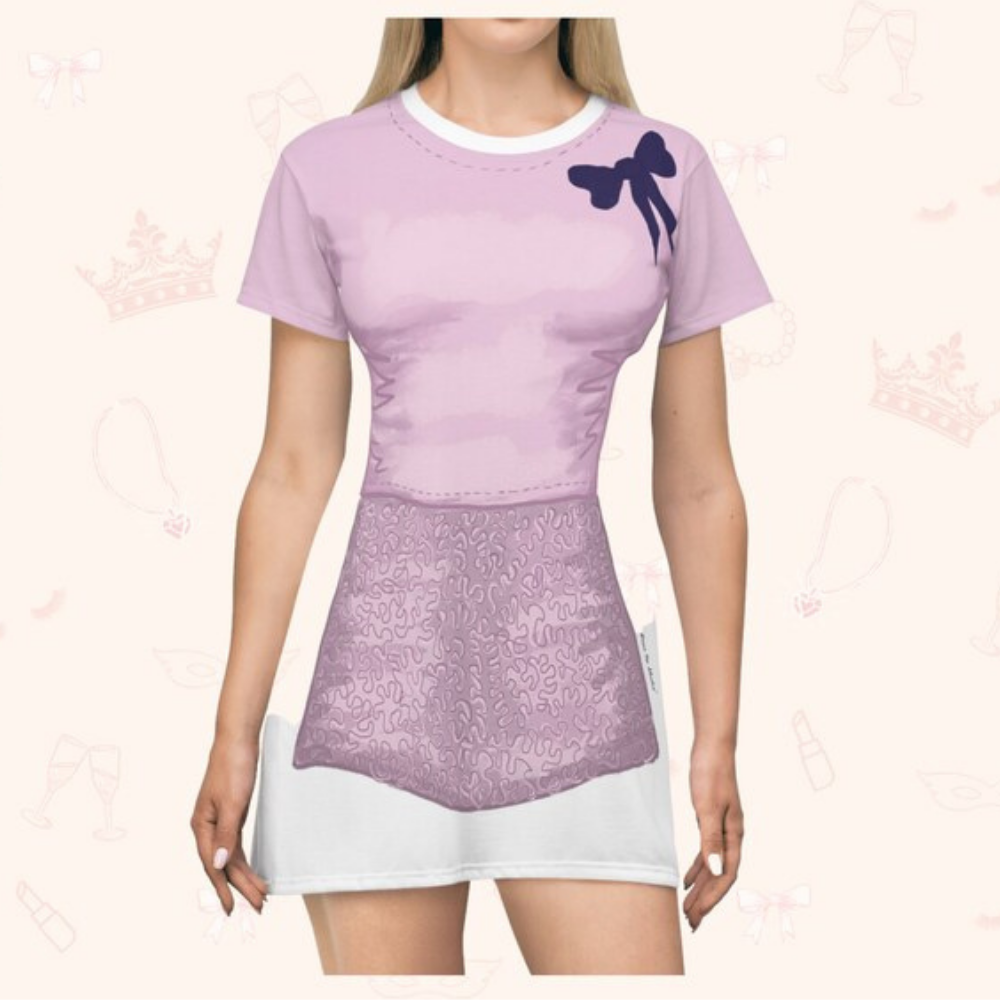 Purple Loungewear With Bow Tie Cosplay Costume - Tshirt Dress